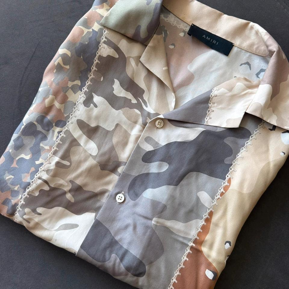 Amiri Hemd aus 100% Seide Patchwork Camo Italy Silk